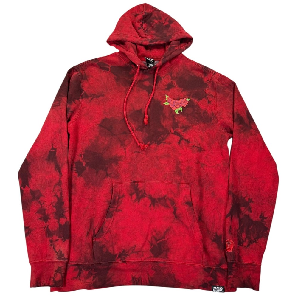 Broken Promises Rose Tie Dye Hoodie Mens Large Red Graphic Pullover Sweatshirt